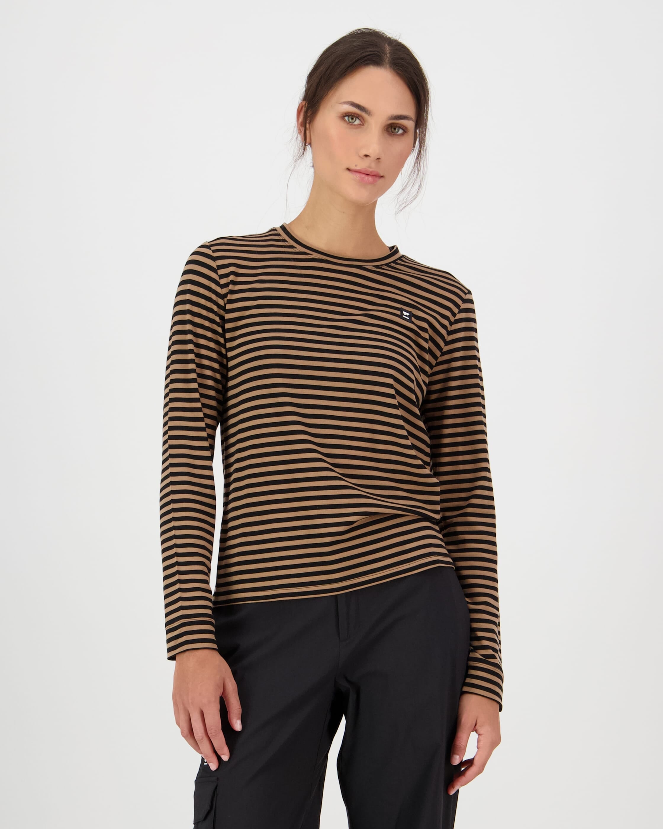 Mons Royale Women's Icon Merino LS Logo Invert MR Stripe